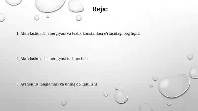 Aktivlanish energiyasi va uni riyaksa tezligi konstanasi bilan bogliqlik 2