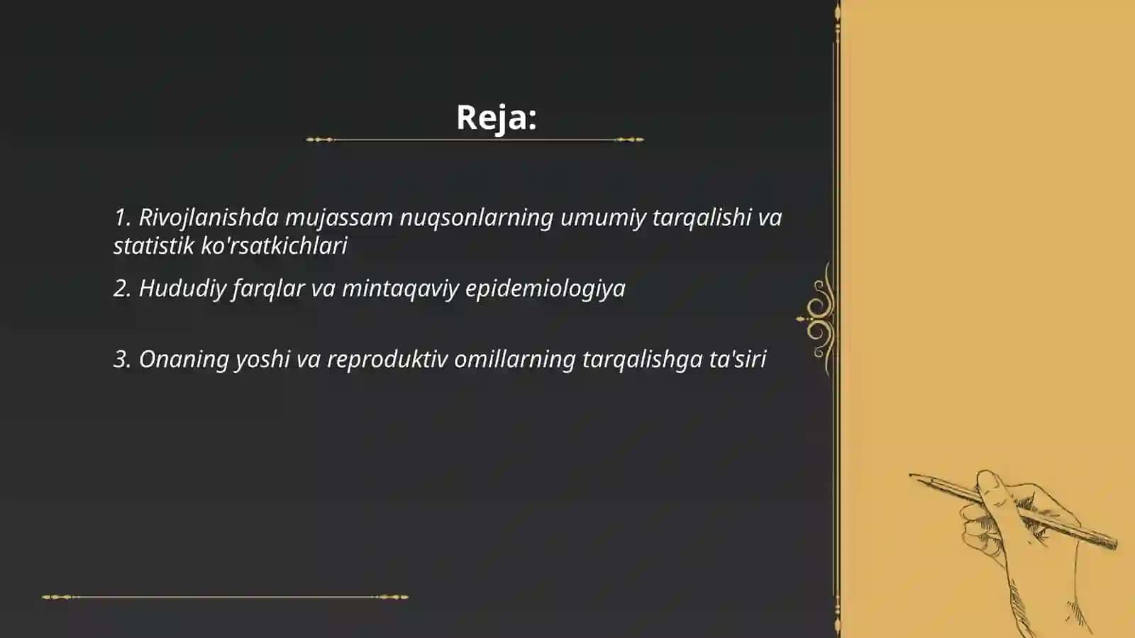 Rivojlanishda mujassam nuqsonlarning tarqalganligi haqida 2