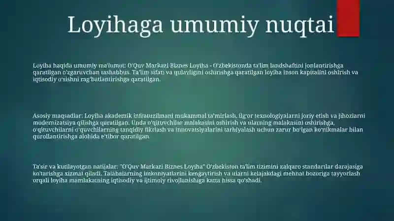 O'Quv Markazi Biznes Loyiha 2