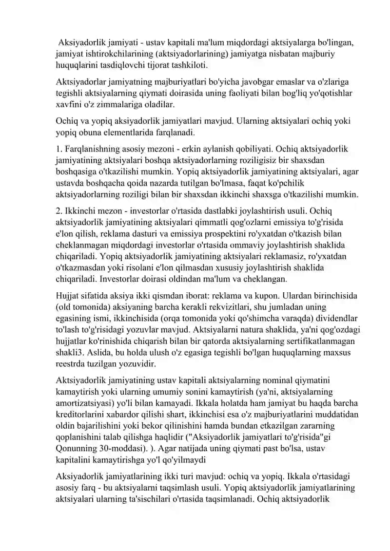 Aksiyadorlik jamiyati va ularning turlari 2