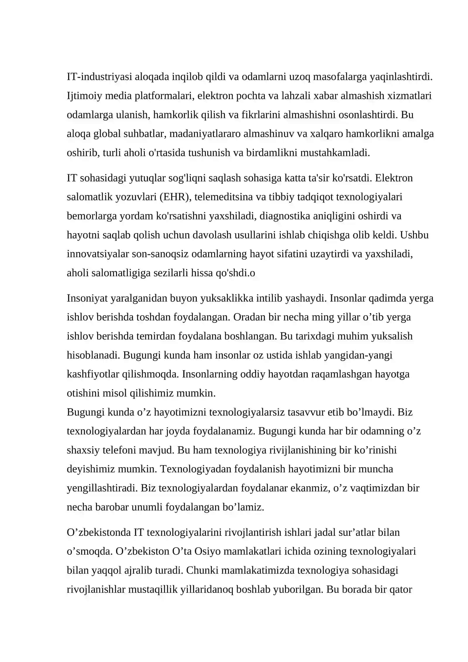 IT SOHASINING INSONIYAT TARAQQIYOTI YO`LIDAGI O`RNI 2
