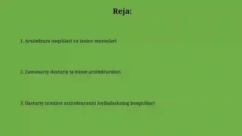Dasturiy ta’minot arxitekturasini ishlab chiqish 2