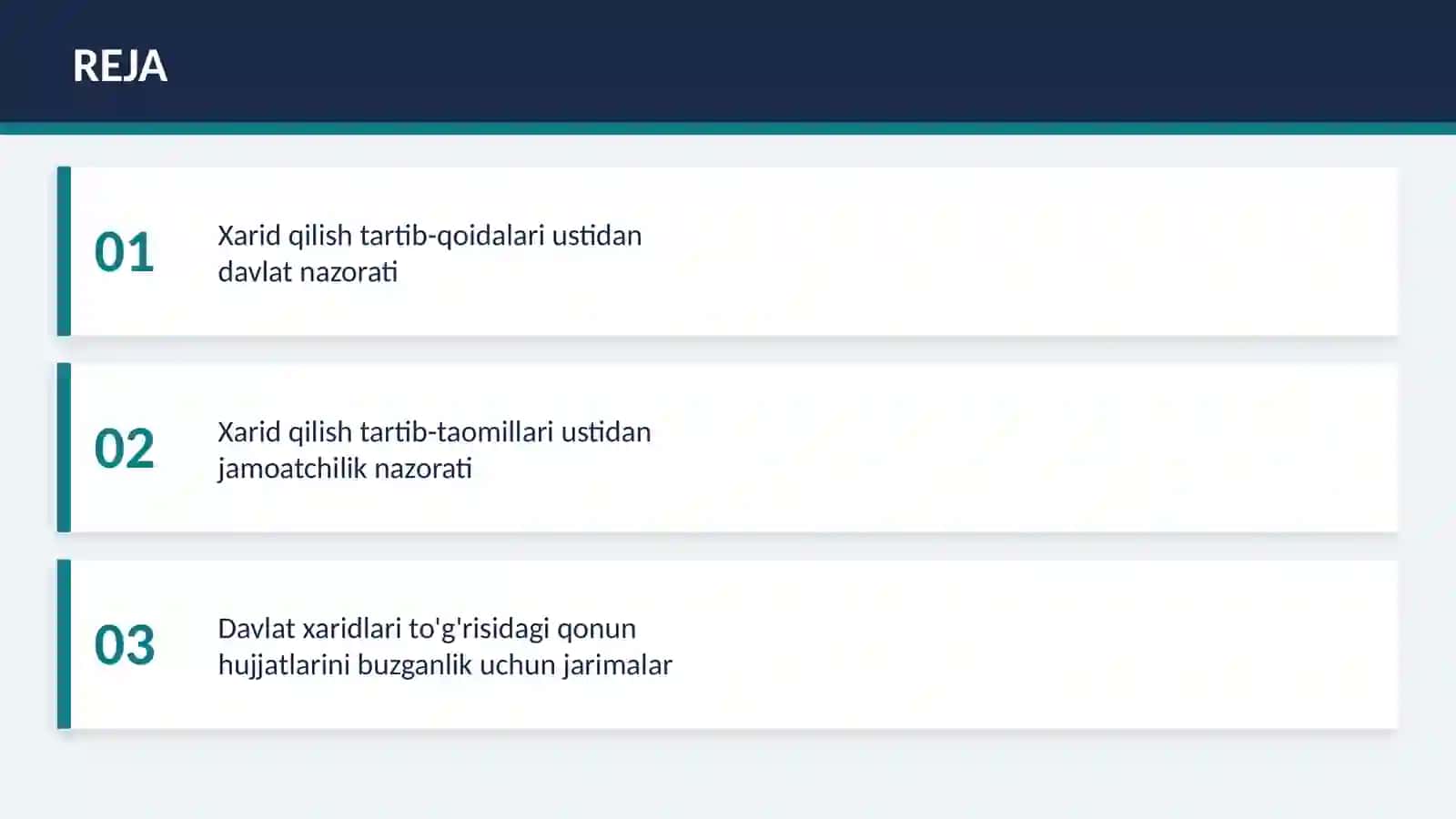 XARID SHARTNOMALARI IJRO ETILISHINI NAZORAT QILISH 2
