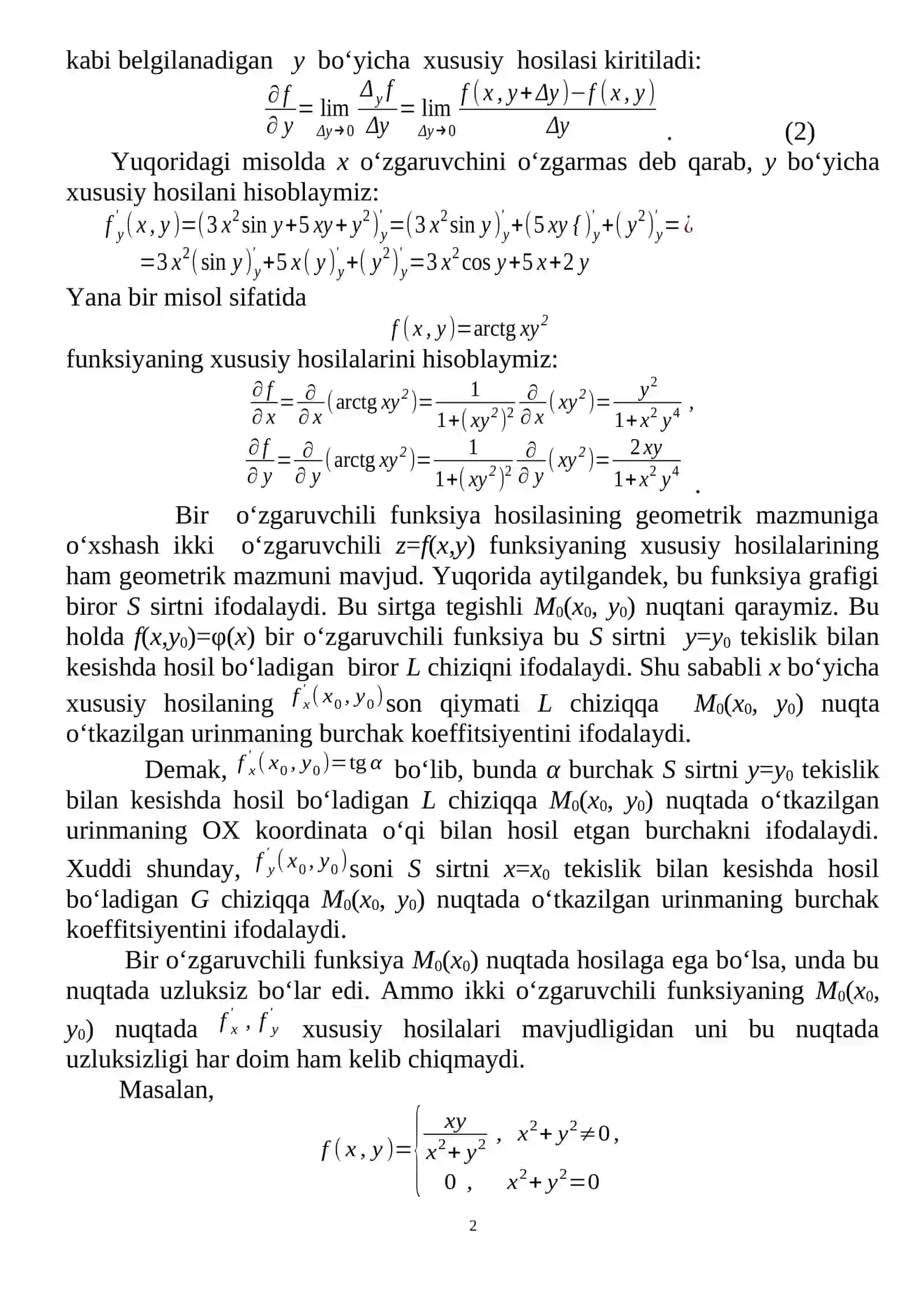Ikki o‘zgaruvchili funksiyaning xususiy hosilalari Yo‘nalish bo‘yicha hosila va gradient 2