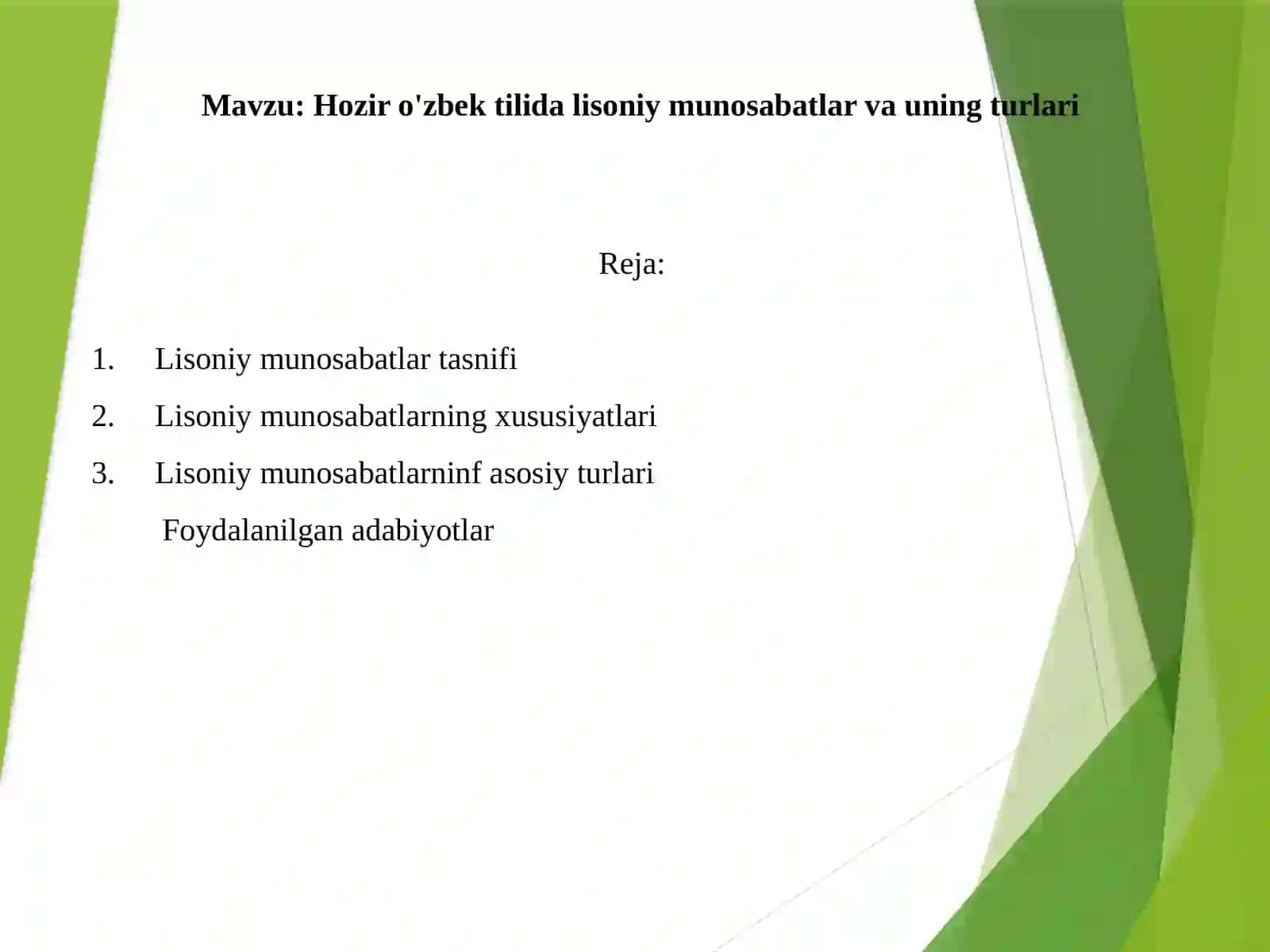 Hozir o'zbek tilida lisoniy munosabatlar va uning turlari 2