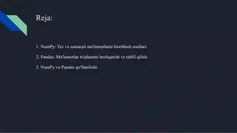 NumPy yoki Pandas yordamida ma'lumotlarni tahlil qilish 2