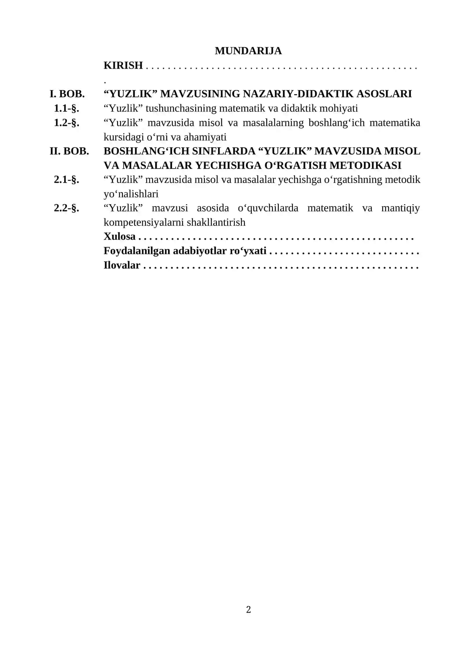 YUZLIK Mavzusida Misol va Masalalar Yechishga O‘rgatish Metodikasi 2