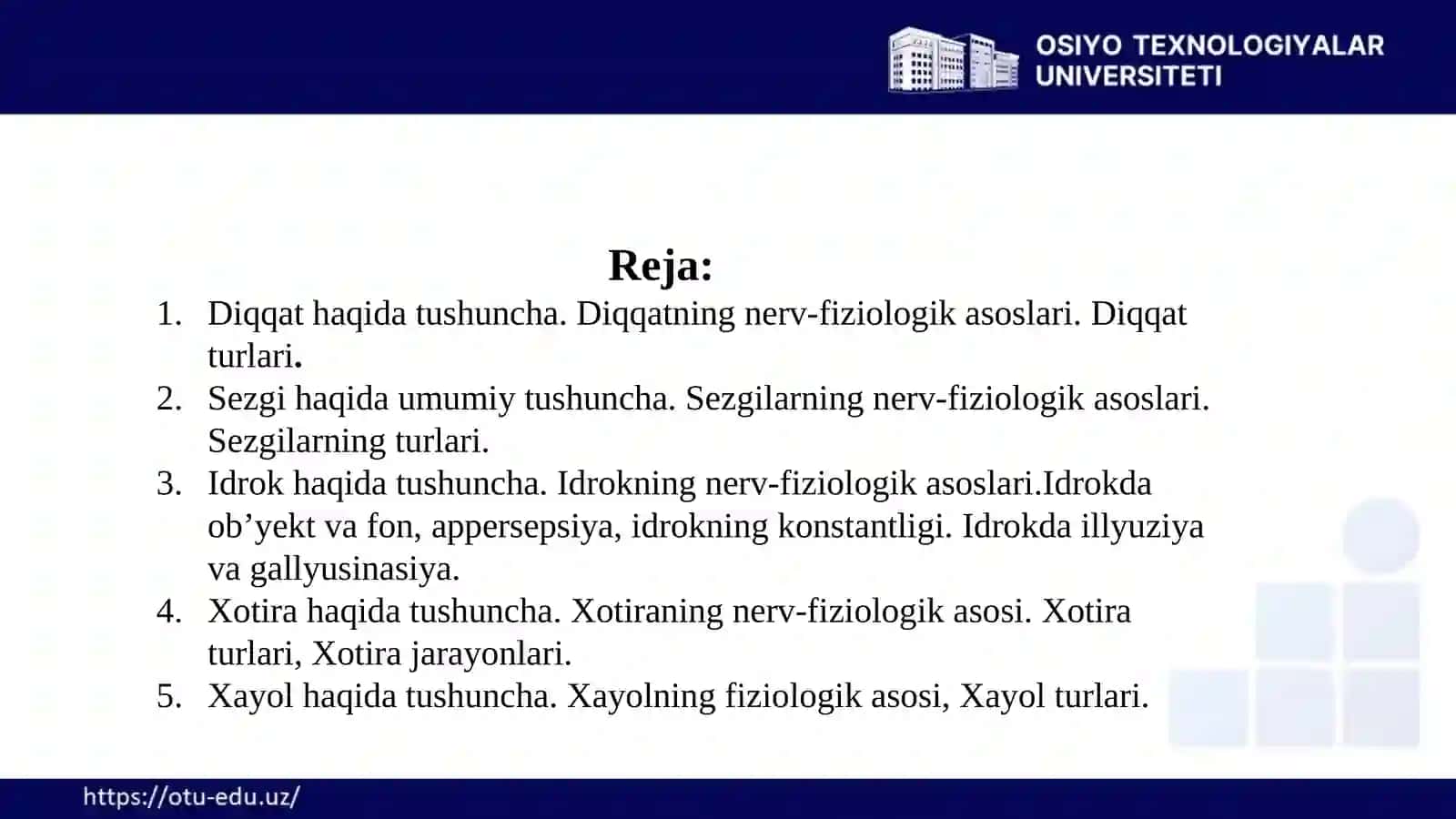 Diqqatva Sezgi. Idrok. Xotira va xayol 2