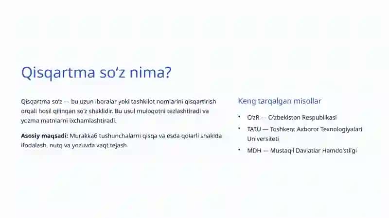 Qisqartma soʻzlar: Tilimizning Tez va Qulay Qismlari 2