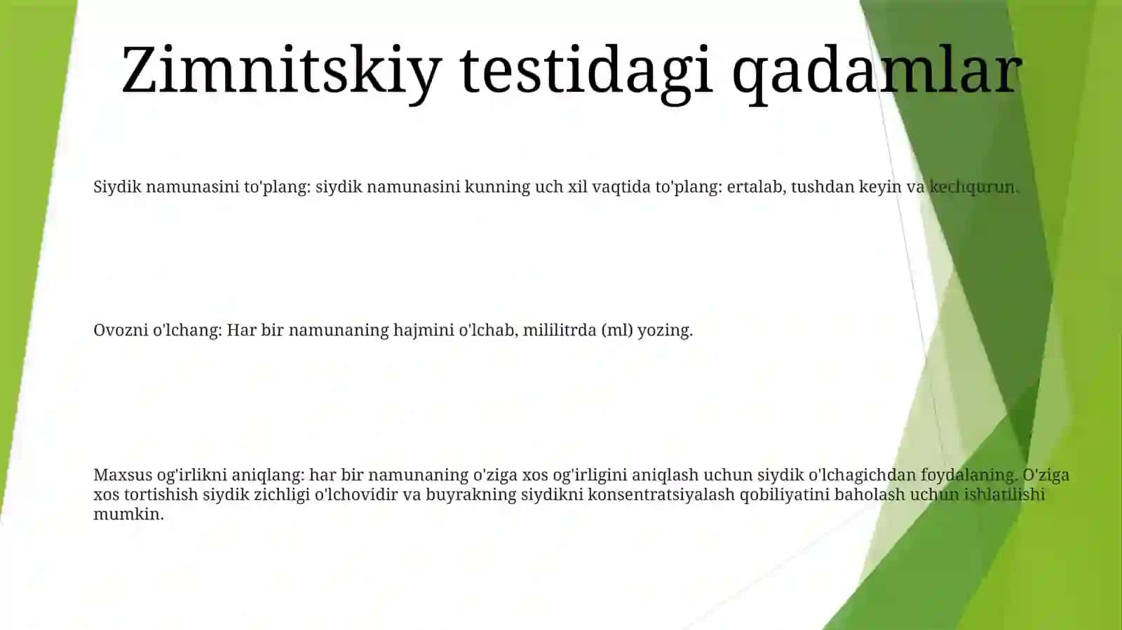 Zimnitskiy Va Nicherparenko BoʻYicha Peshob Tahlilini OʻTkazish Texnikasi 2