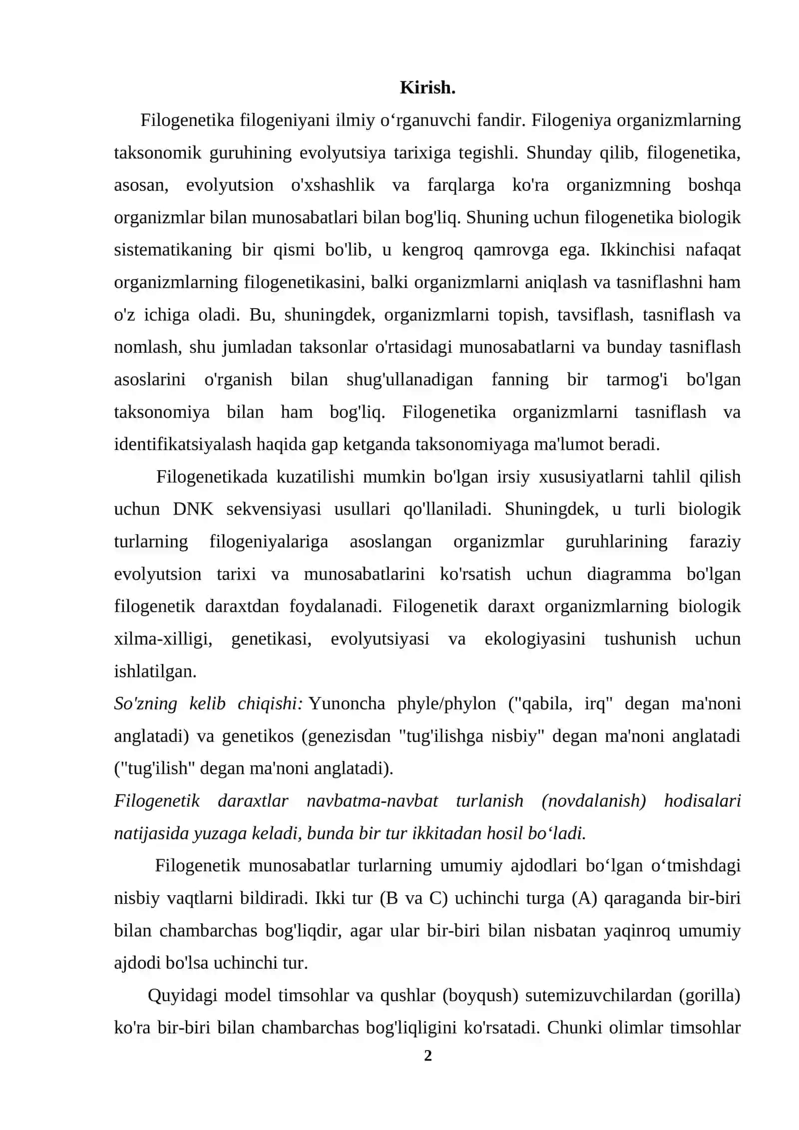 FILOGENETIK BOG’LANISHLARNI ANIQLASH 2