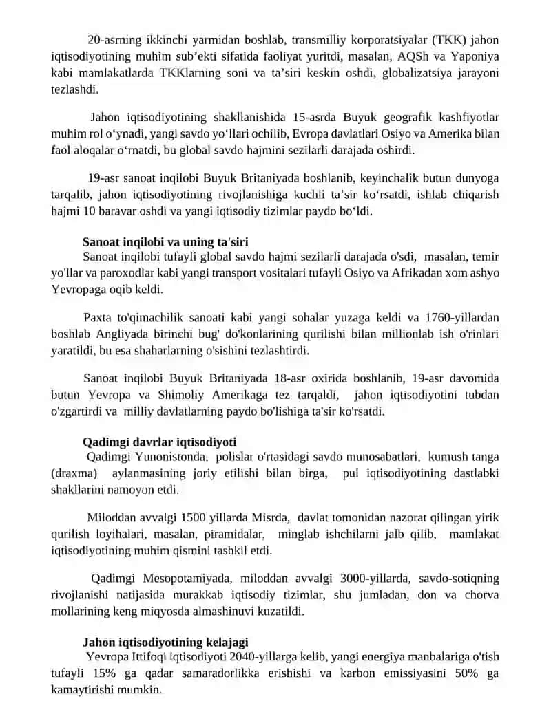 Jahon xoʻjaligi va uning evolyutsiyasi 2