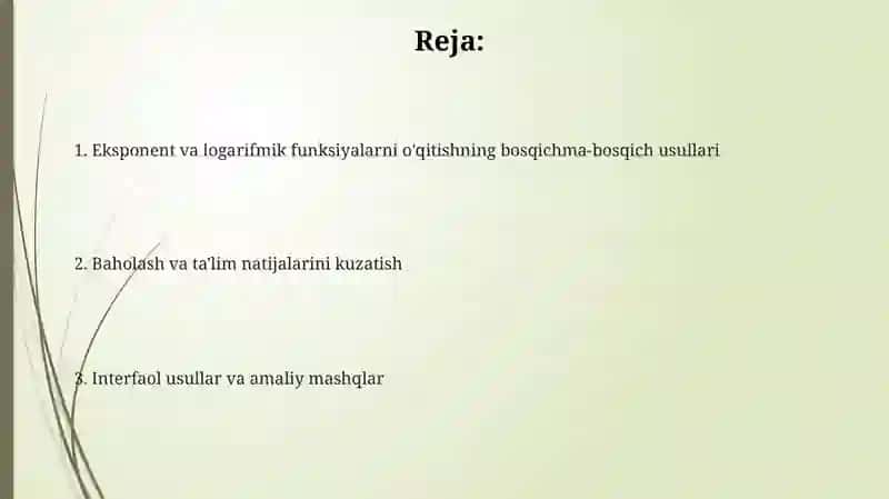Koʻrsatgichli va logarifmik funksiyalar oʻqitish metodikasi 2