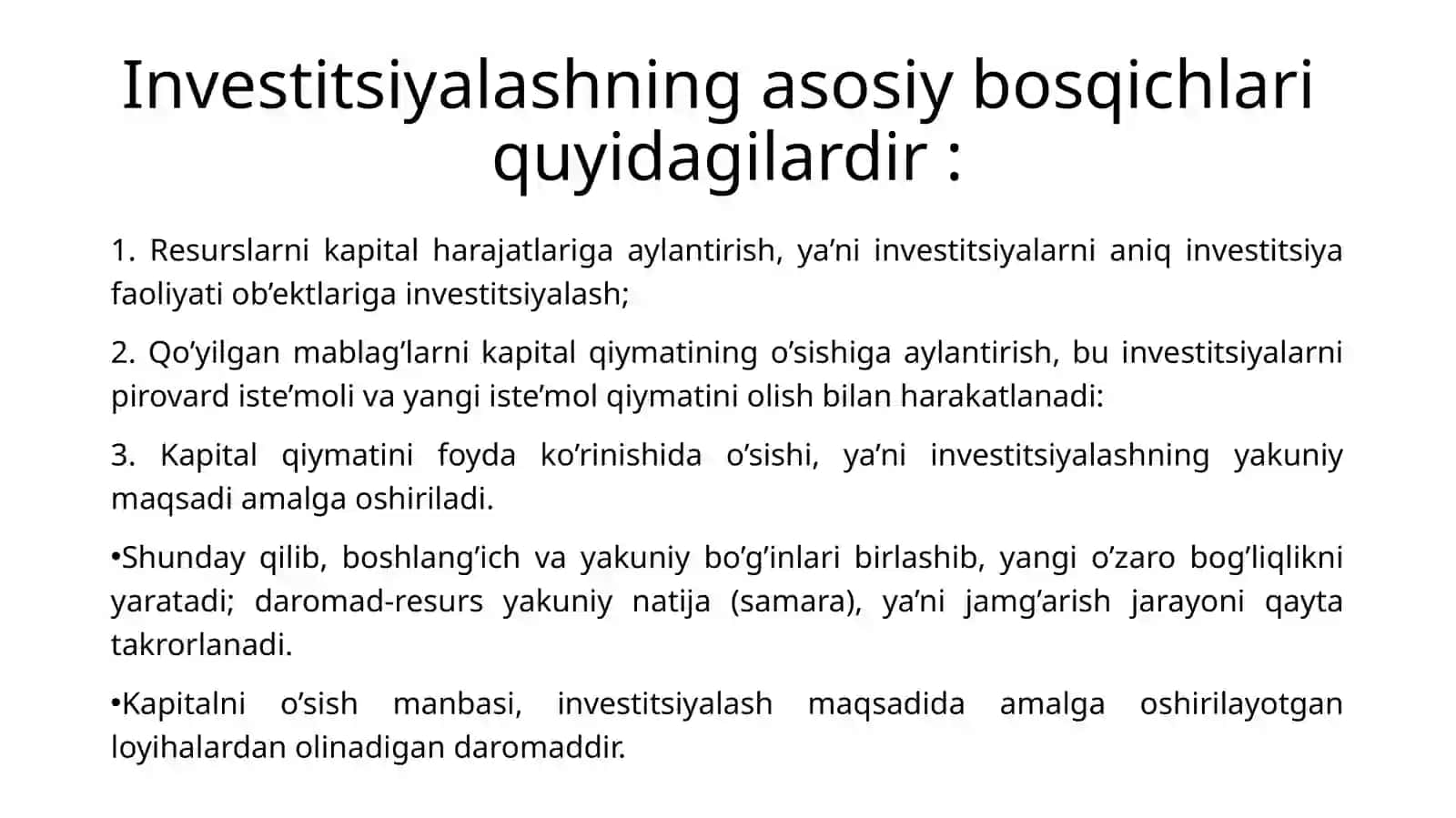 Investitsiya jarayonlarining mazmuni va asosiy bosqichlari 2