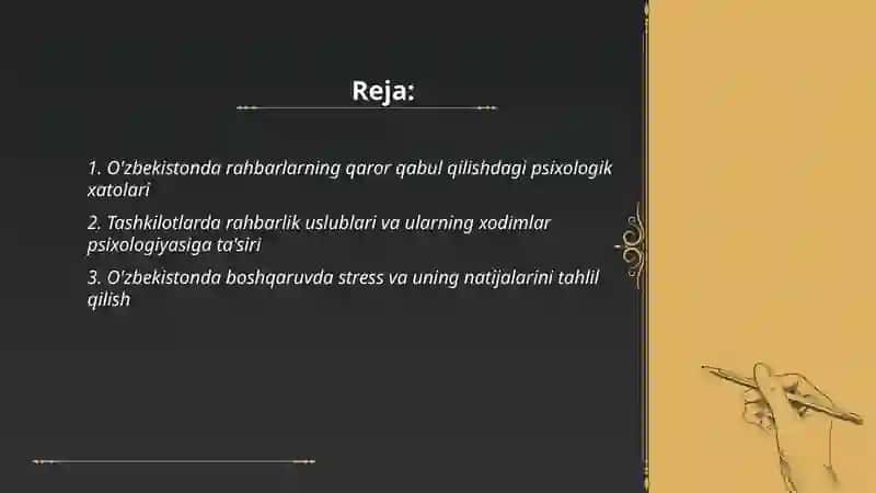 O'zbekistonda boshqaruvning psixologik muammolari aniqlash va tahlil qilish by Mirsobitova Lola 2
