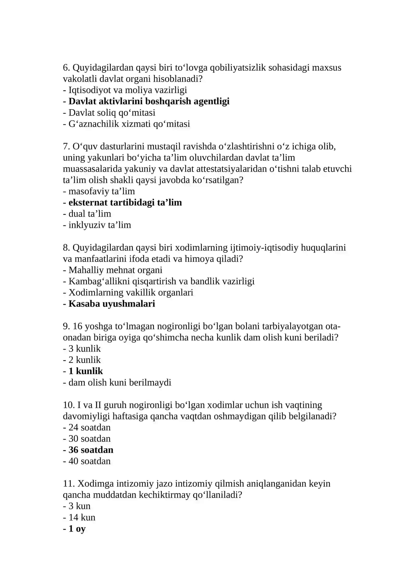 Davlat tili, milliy qonunchilik, axborot -kommunikatsiya va mantiq bo'yicha savol javoblar 2