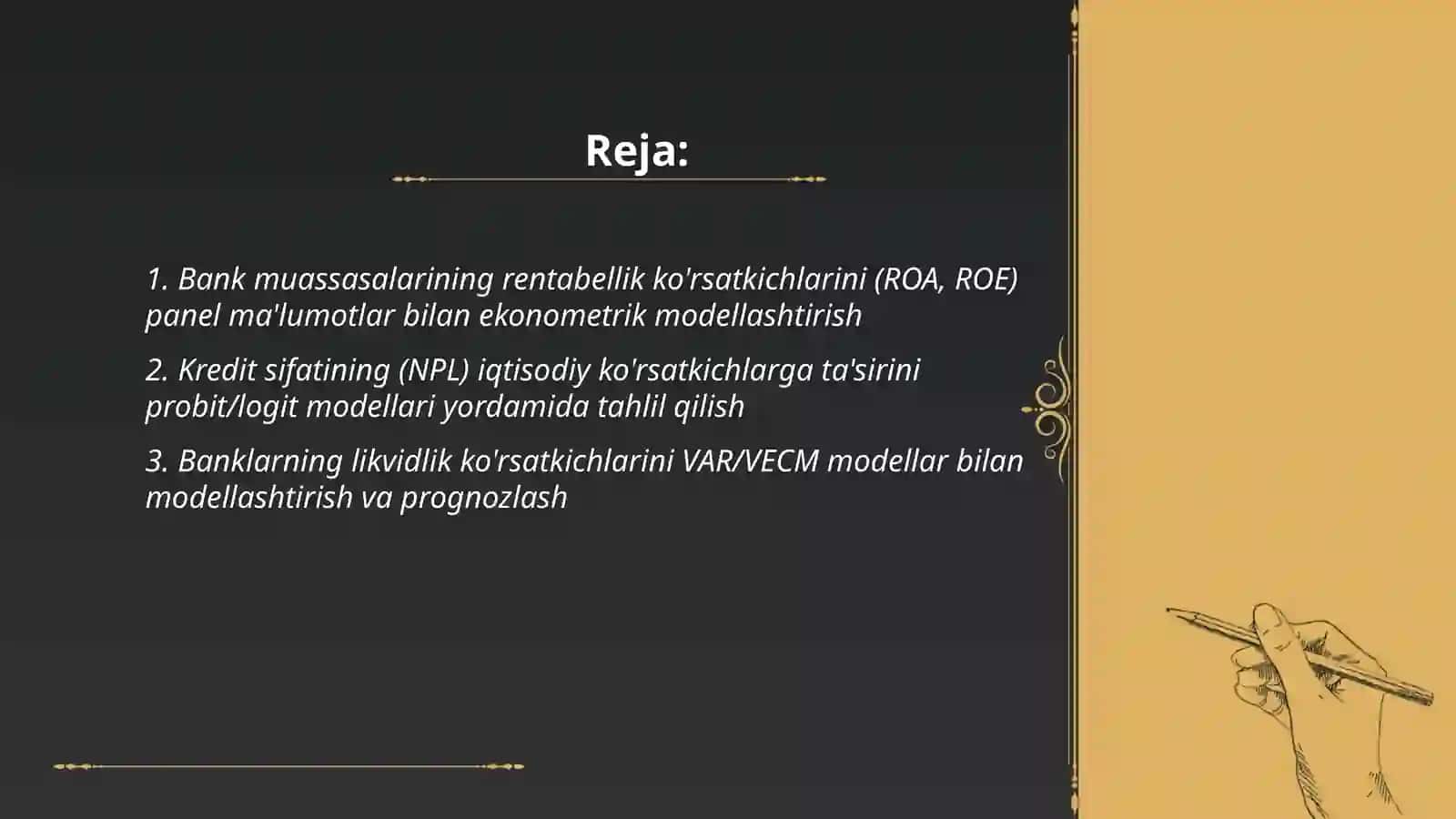 Ekonometrika fanidan tayyorlagan slayt 2