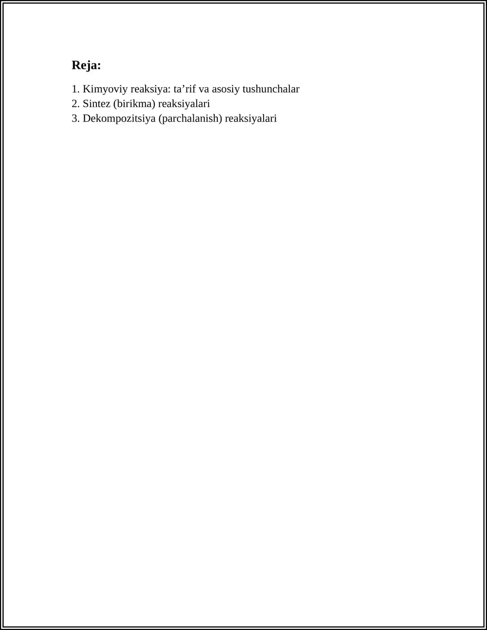 KIMYOVIY REAKSIYALAR VA UNING SINFLARI 2