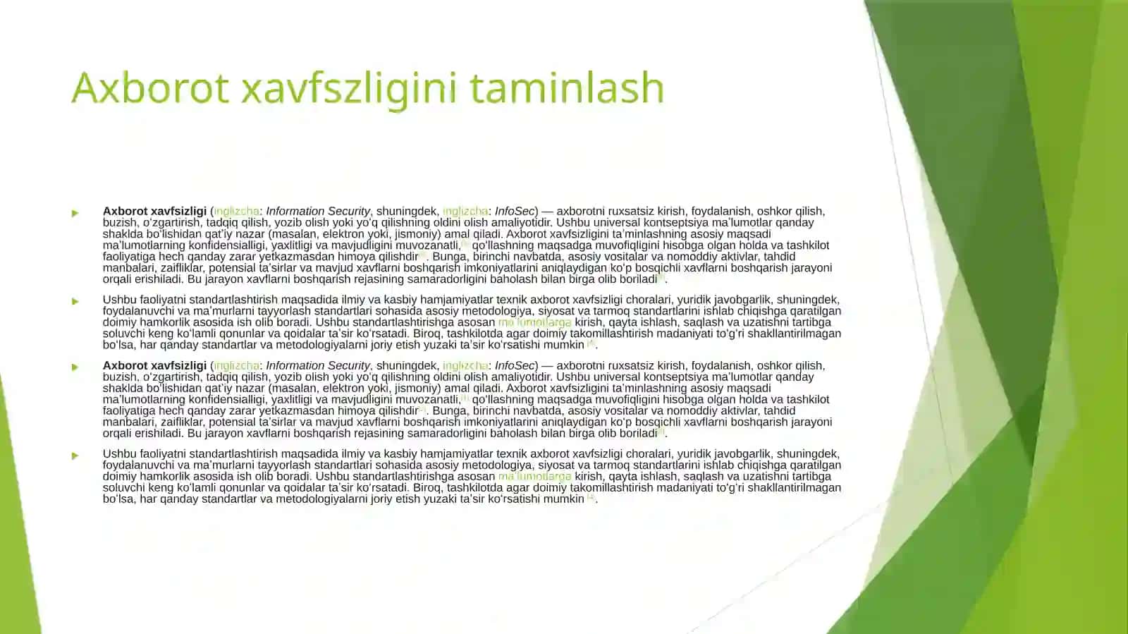 Axborot xafvszligini taminlash usullari 2