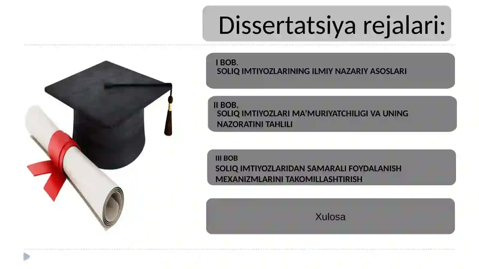 Dissertatsiya - "Mamalakatimizda soliq imtiyozlarini samaradorligini oshirish mexanizmi" 2