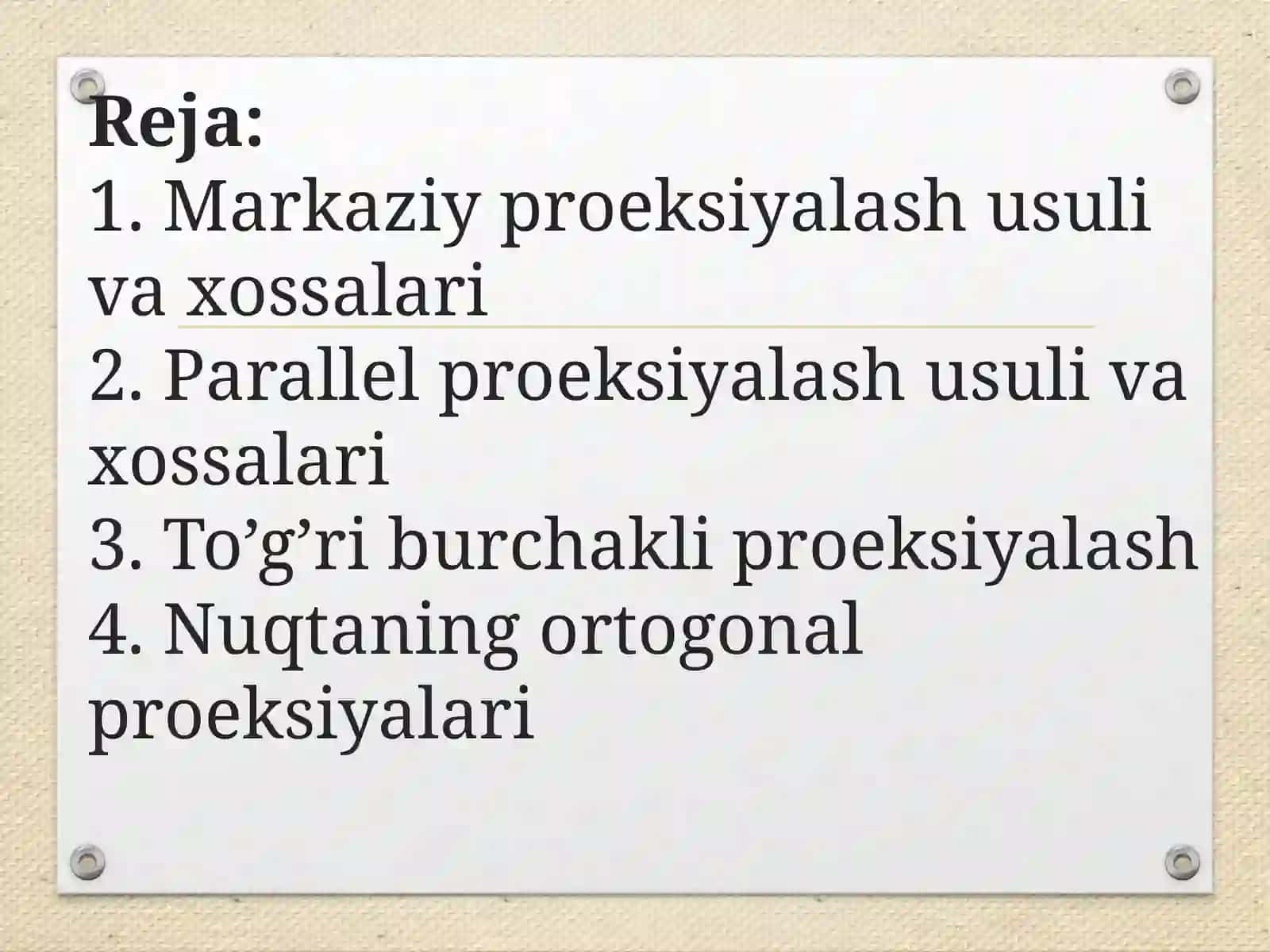 Proeksiyalash usullari.Nuqtaning ortogonal proeksiyalari 2