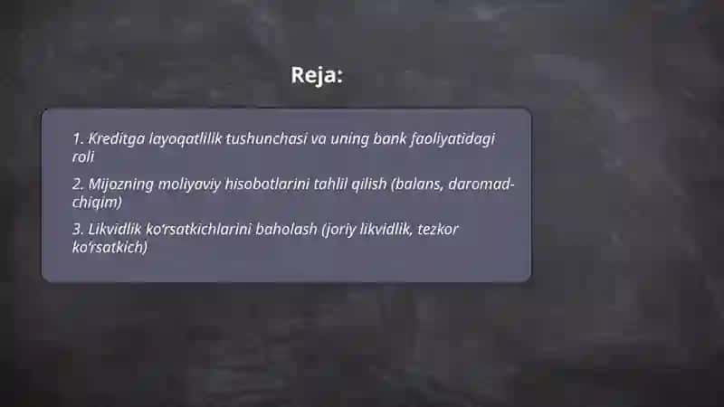 Kreditga layoqatliligini tahlil 2