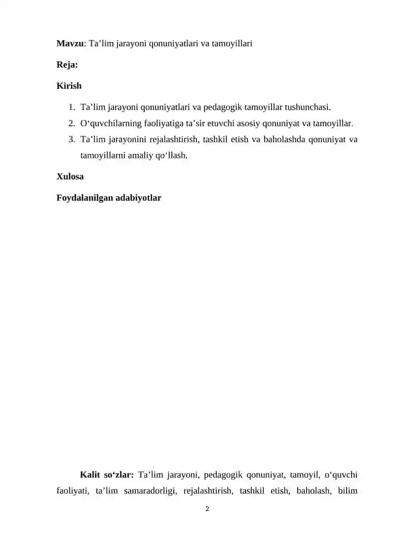 Ta’lim jarayoni qonuniyatlari va tamoyillari 2