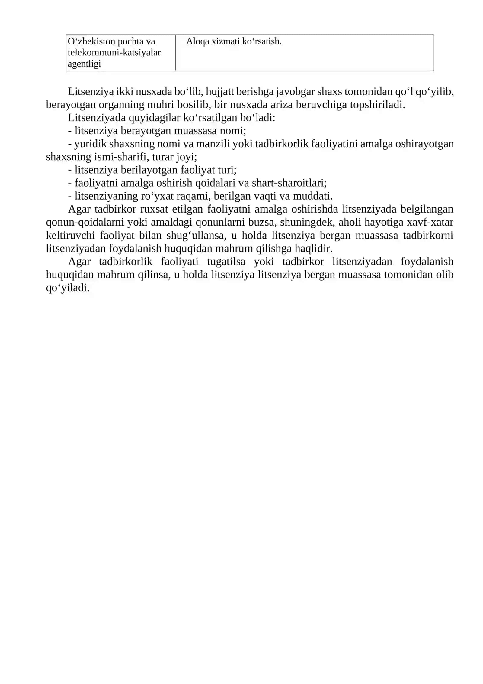 Kichik biznes va tadbirkorlik korxonalariga litsenziya berish tartibi 2