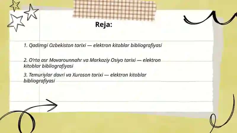 Ozbekiston tarixining turli davrlariga oid elektron kitoblar bibliografiyasini shakllantirish 2