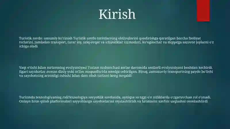 Turistik savdo: umumiy ko'rinish 2