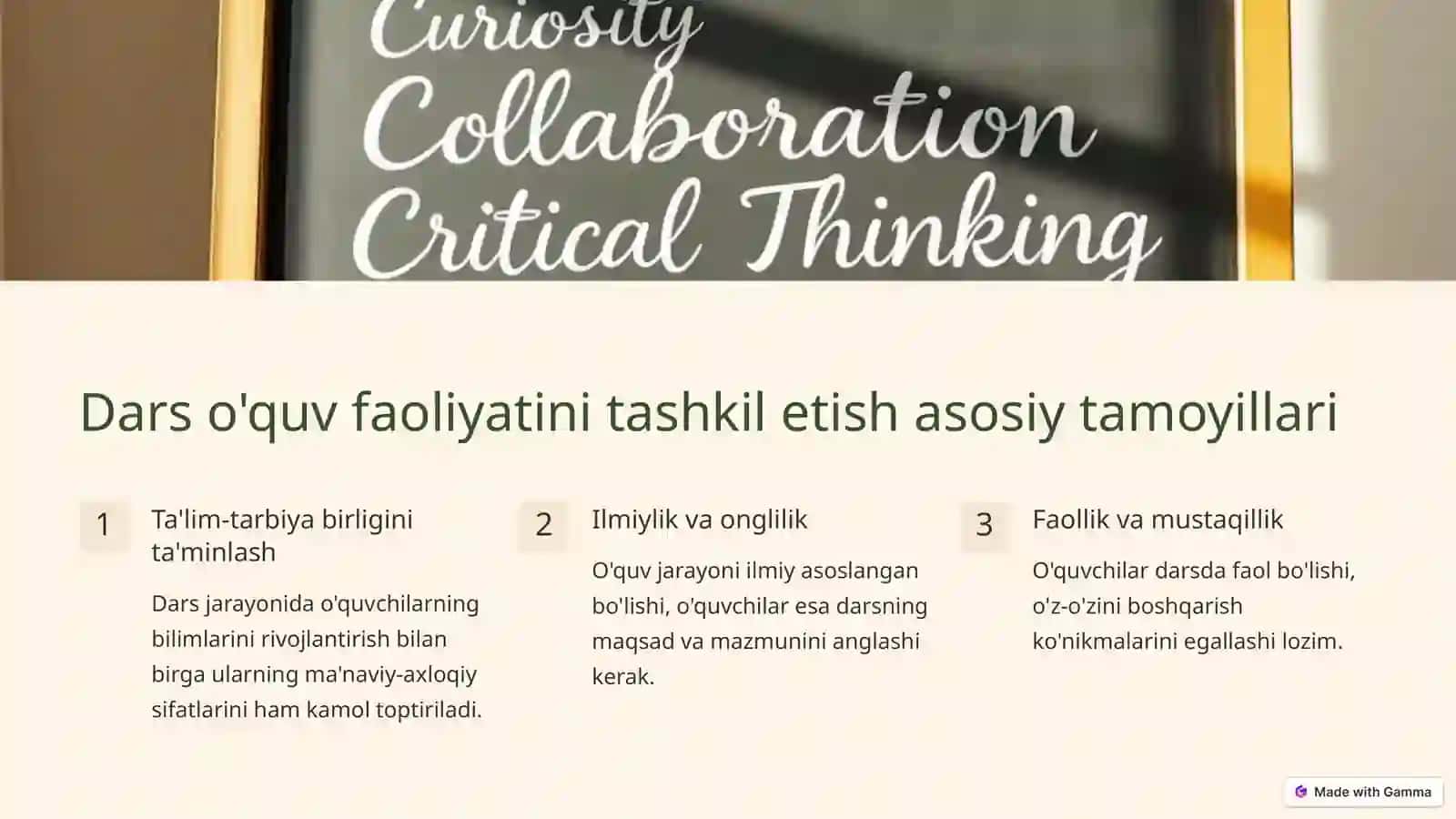 Dars o'quv faoliyatini tashkil etish shakli sifatida 2