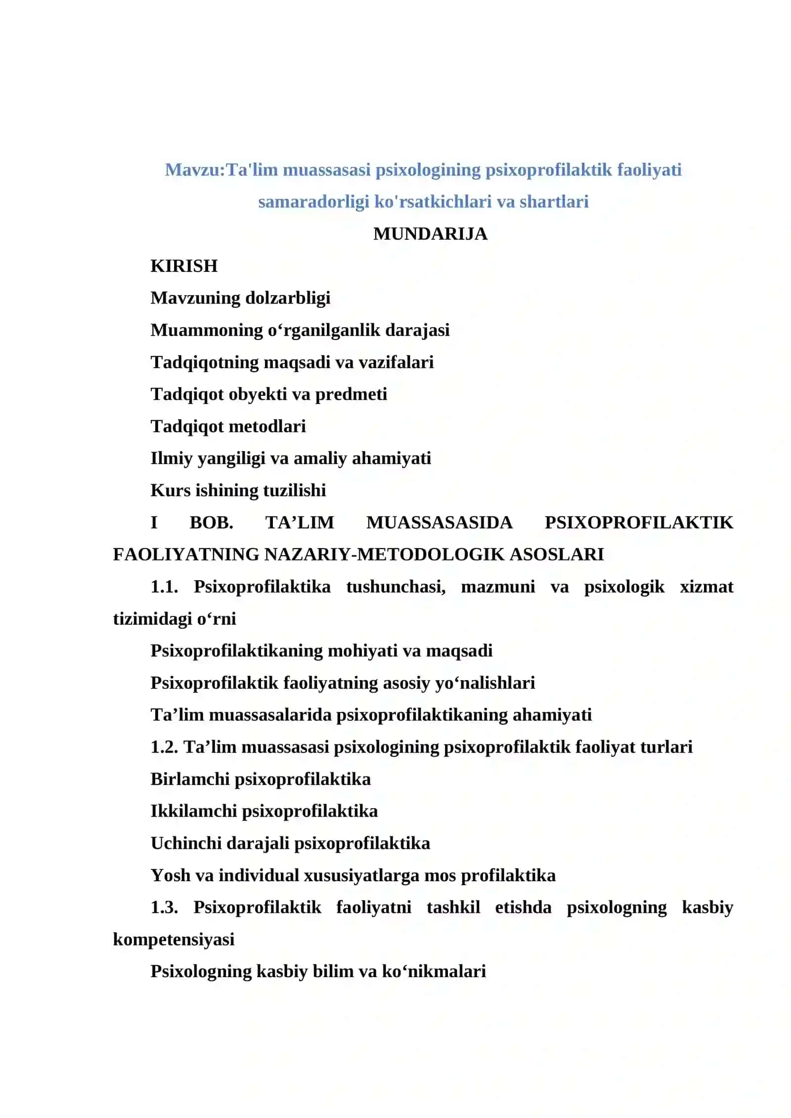 Ta'lim muassasasi psixologining psixoprofilaktik faoliyati samaradorligi ko'rsatkichlari va shartlari 2