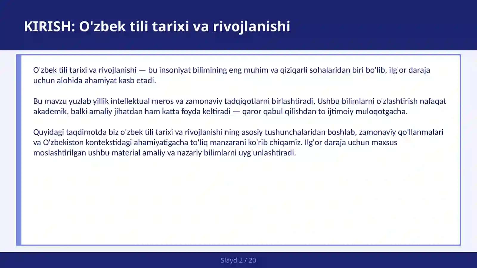 O'zbek Tili Tarixi va Rivojlanishi 2