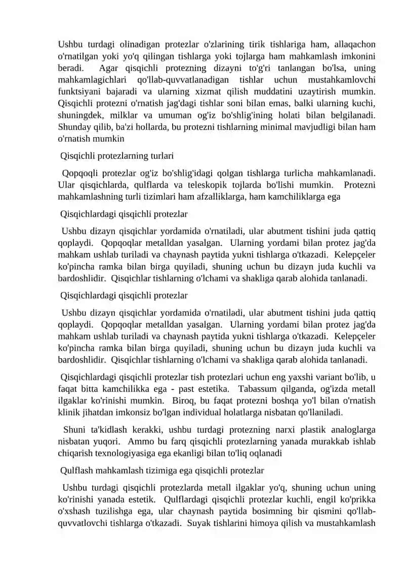 Tish qatorlarning qisman nuksonlarini byugel (yoysimon) protezlar bilan davolash 2