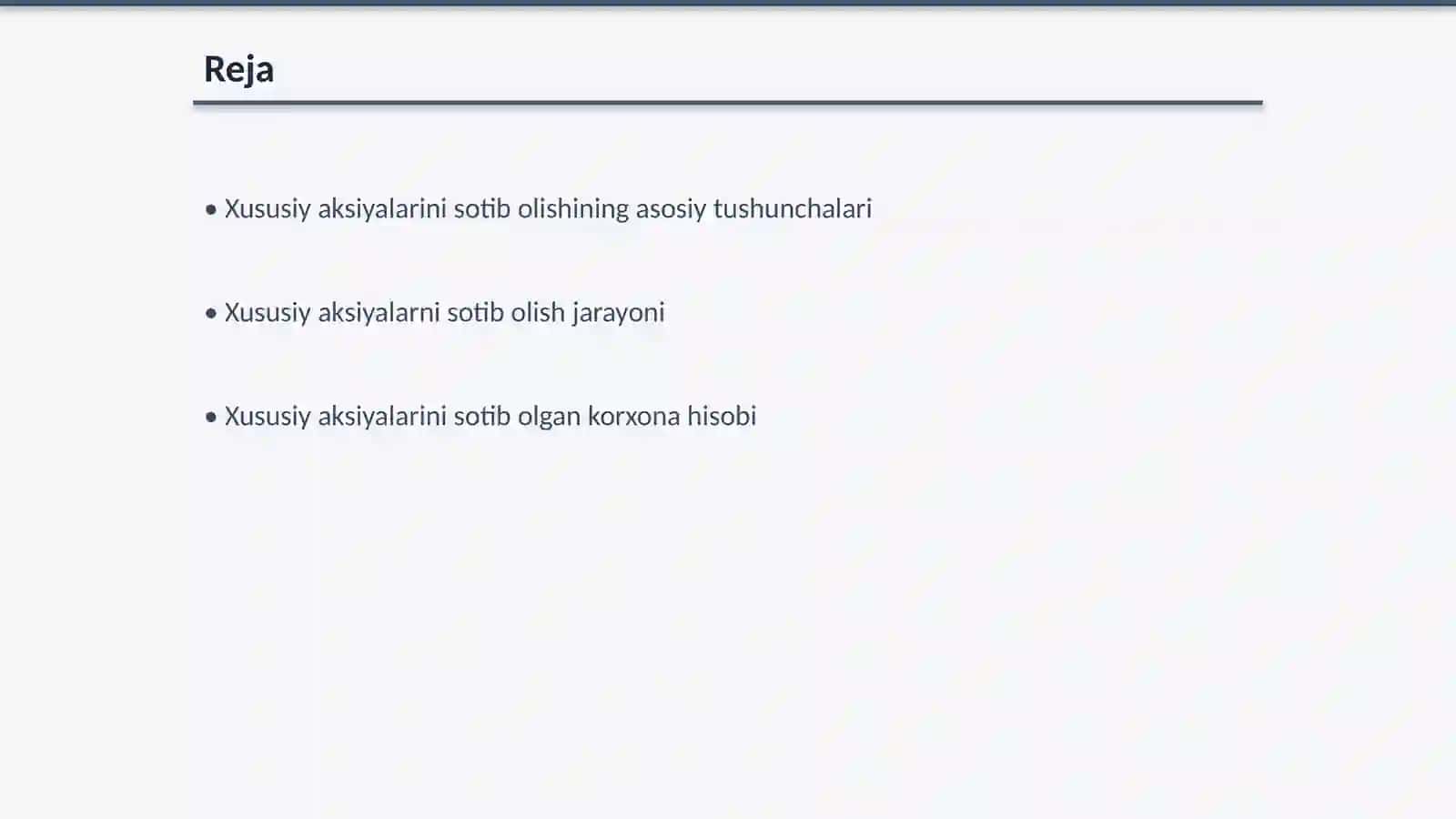 Xususiy aksiyalarini sotib olishining hisobini yuritish 2