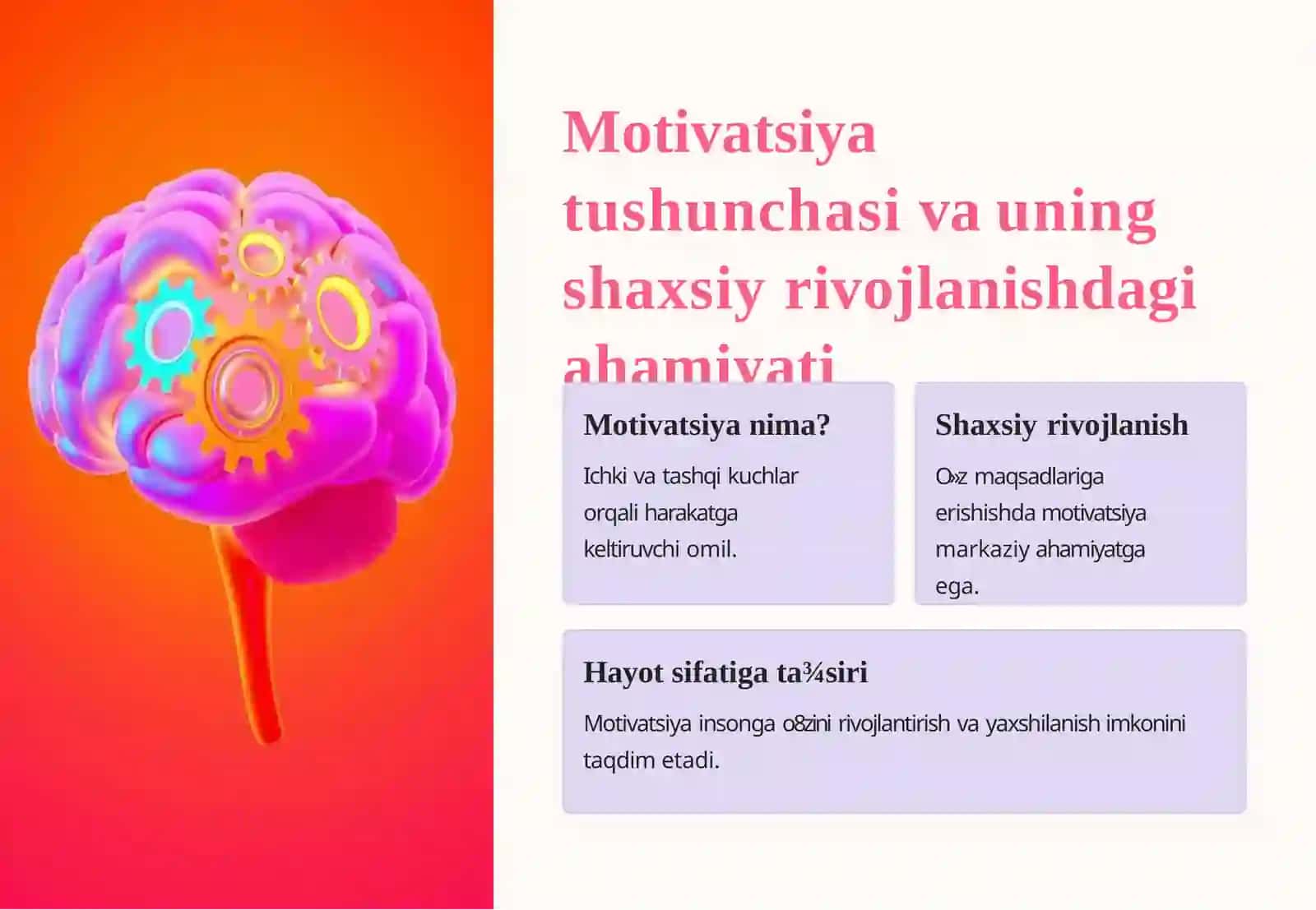 Motivatsiya va o'z o'zini rag'batlantirish samarali yechim sifatida 2