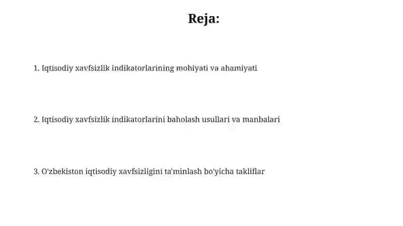 Iqtisodiy Xavfsizlik Indikatorlari 2