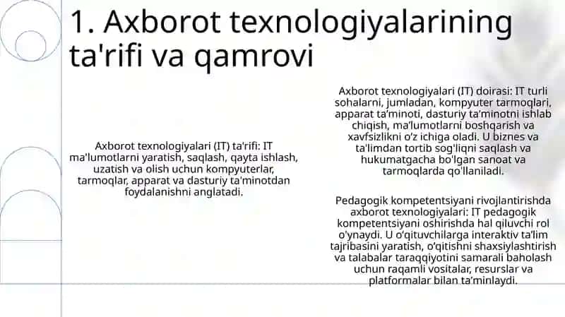 Pedagoguk Kompetentlikni Shakllantirishda Axborot Texnologiyasi Tushunchasi Va Klasifikatsiyasi 2