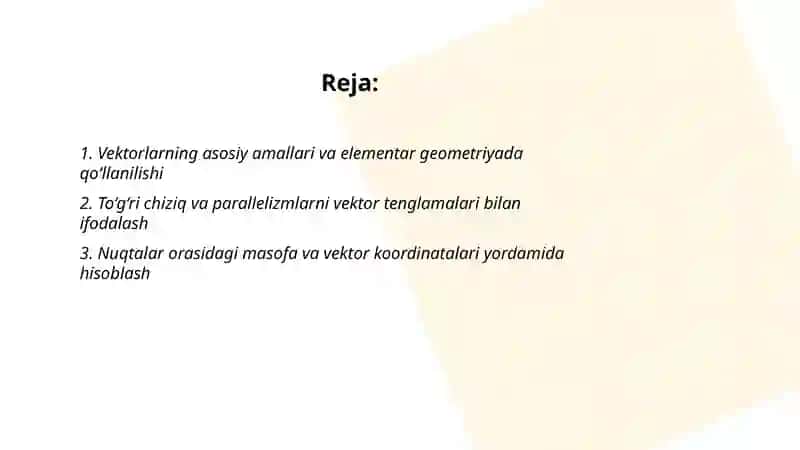 Vektorlar algebrasi elementlarini elementar geometriyada tatbiqlari 2