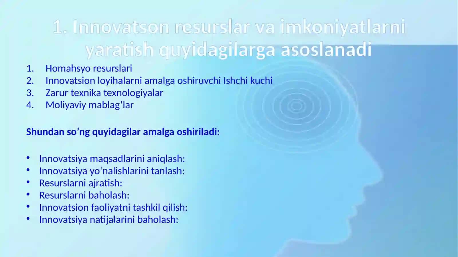 Resurslar va imkoniyatlar, innovatsion marketing va elektron tijorat 2