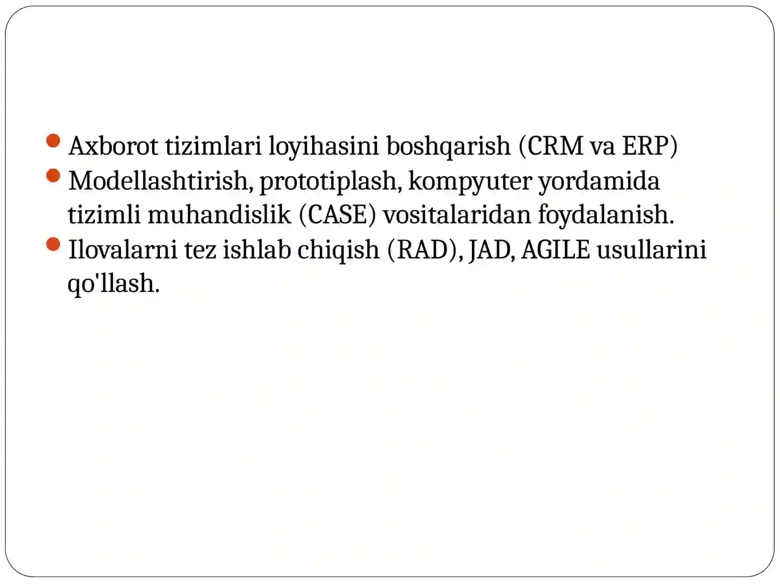 Axborot tizimlarini ishlab chiqish dasturi vavositası 2