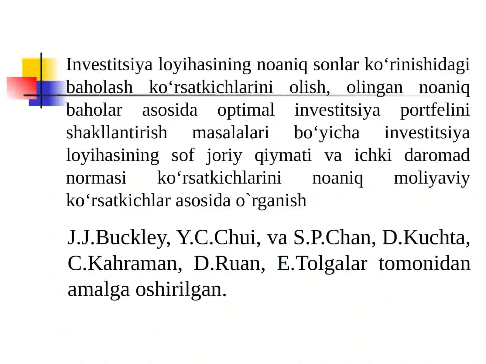 Investitsiya loyihalarini moliyaviy-iqtisodiy baholashning asosiy usullari 2