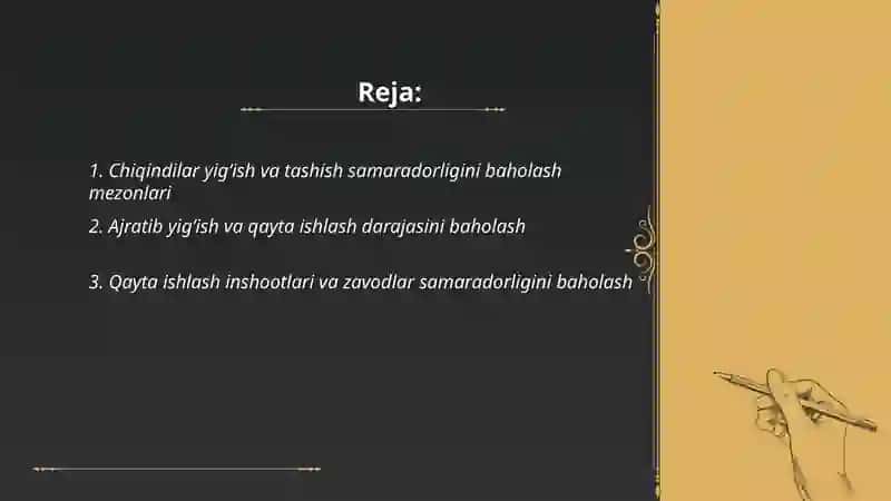 Chiqindilarni boshqarish tizimining samaradorligini baholash 2