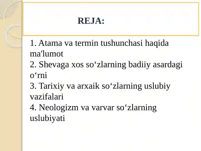 Chegaralangan leksikaning uslubiy vazifalari.  Tarixiy va arxaik sózlarning badiiy matn tarkibidagi uslubiy xususiyatlari 2
