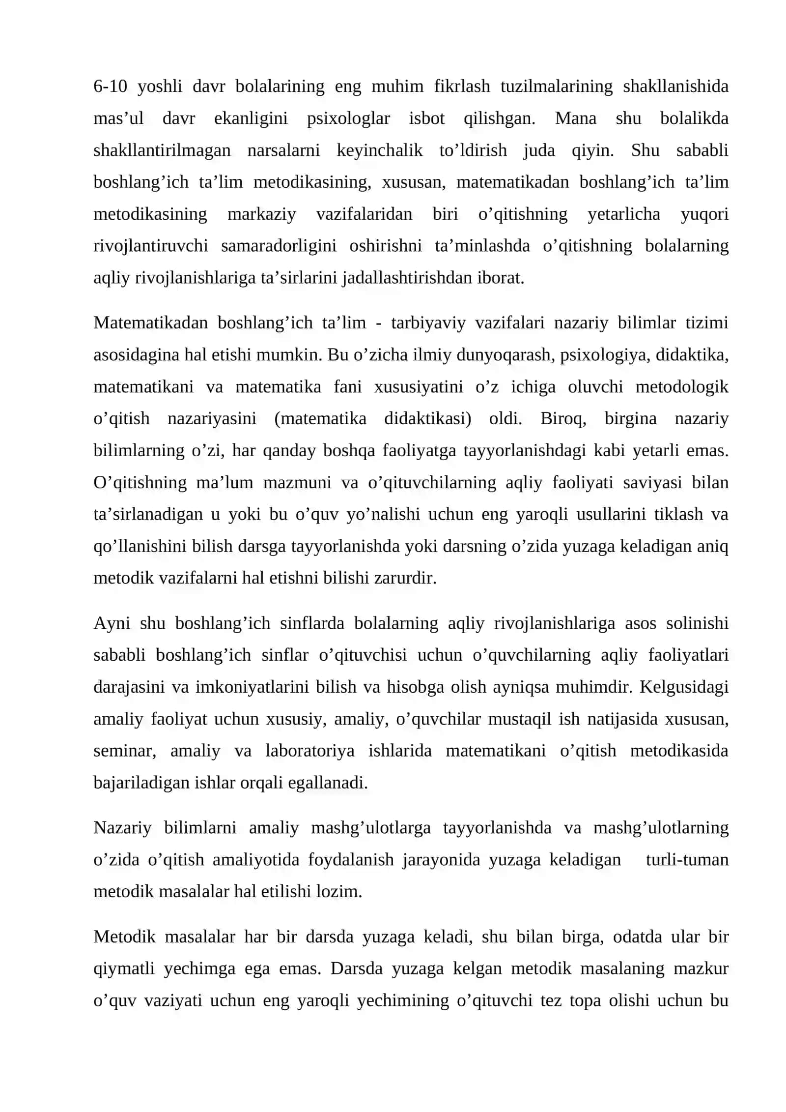 Boshlang’ich sinf o’qituvchisining metodik-matematik tayyorgarligi 2