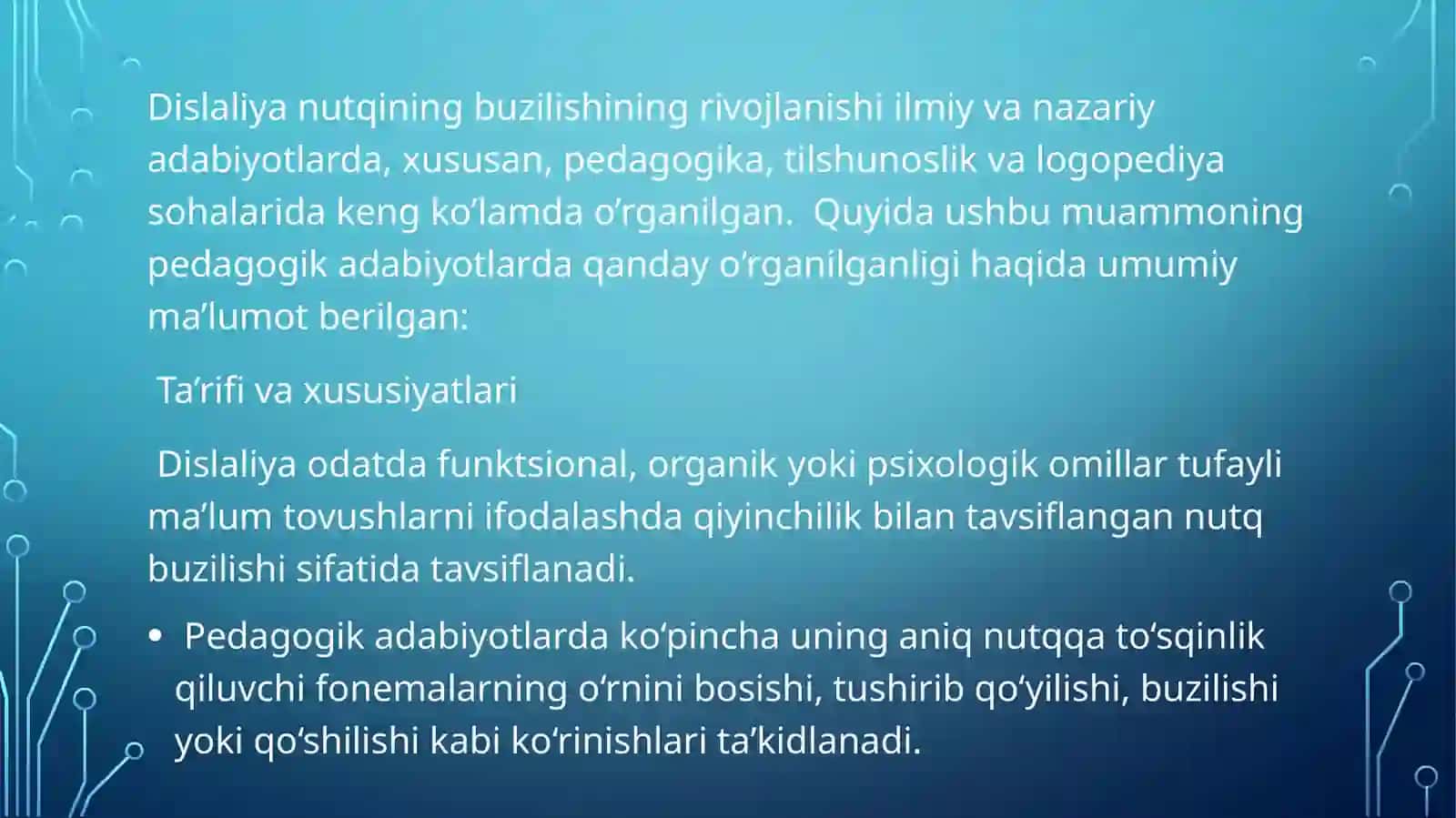 Dislaliya nutqining buzilishining rivojlanishi 2