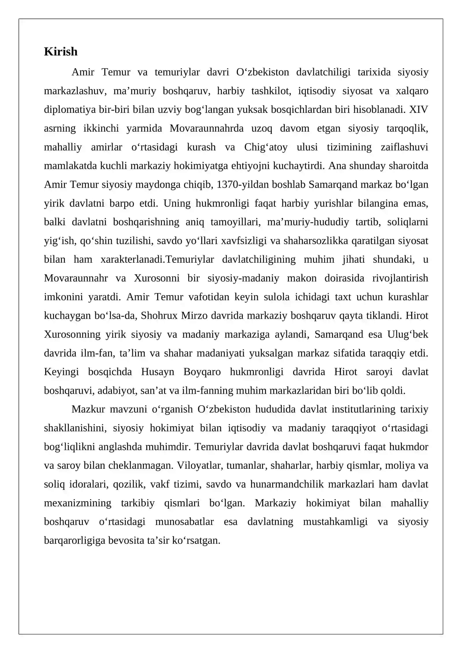 Amir Temur va temuriylar davrida Movaraunnahr va Xurosonda davlatchilik rivoji 2