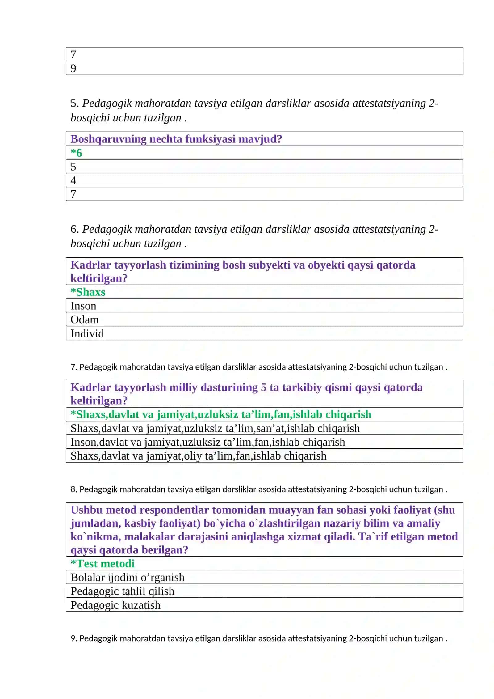 Pedagogik mahoratdan testlar 2