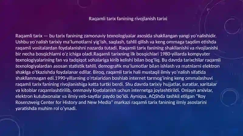 Raqamli tarix fanining shakllanishi va taraqqiyoti 2