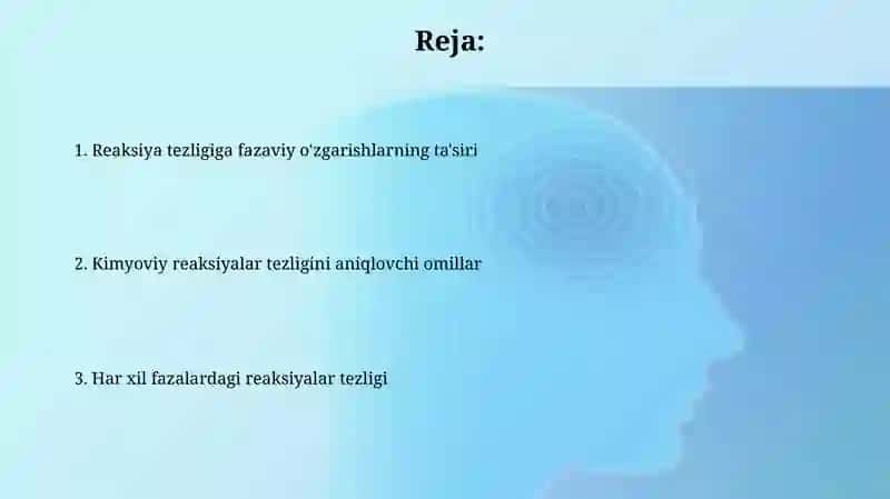 Turli fazalardagi kimyoviy reaksiyalarning tezligini belgilovchi omillar 2